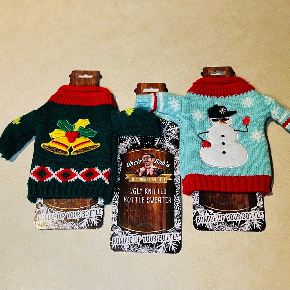 Lot of 2 Uncle Bob’s Ugly Knitted Bottle Sweater NWT